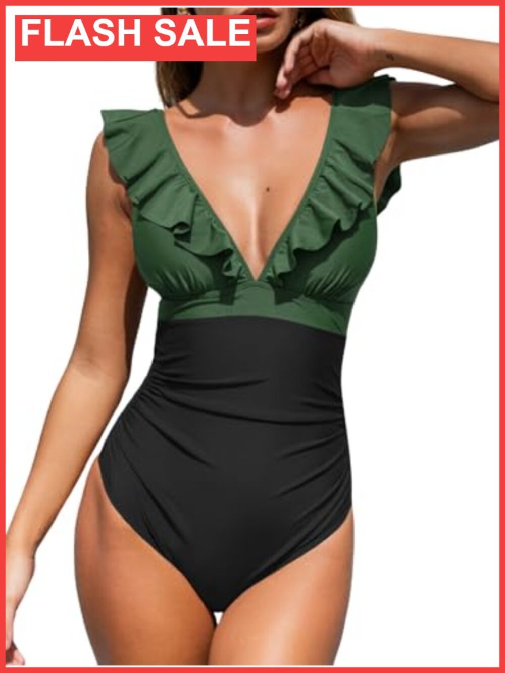 Women's V-Neck One Piece Swimsuit Ruched Tummy Control